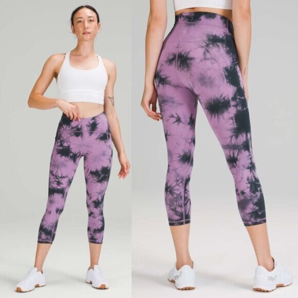 lululemon athletica Pants - Lululemon Power Thru High-Rise Crop 23" Size 4 Tie Dye Purple Grey